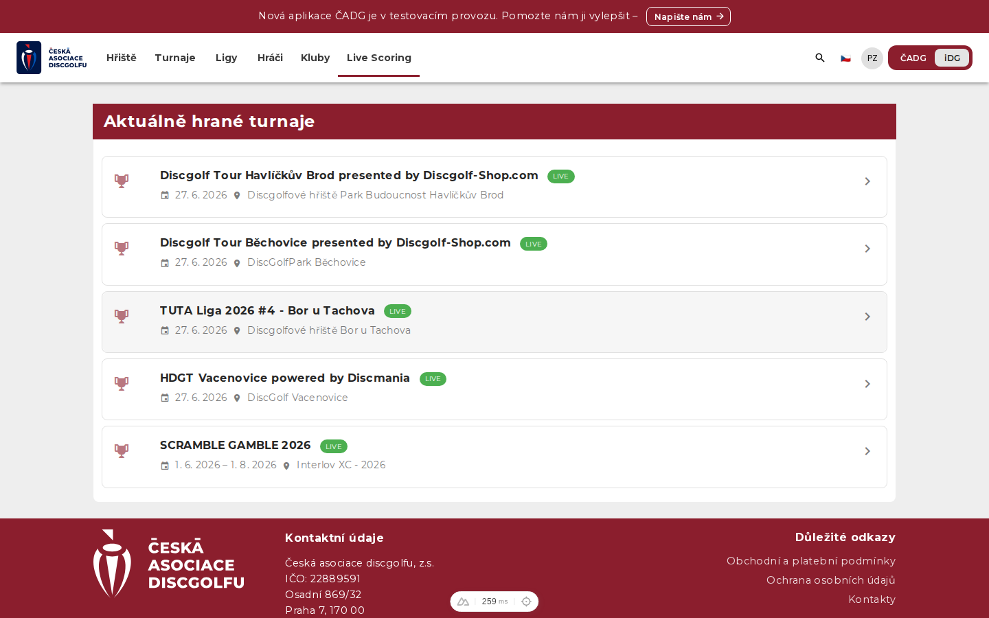 Live Scoring rozcestník